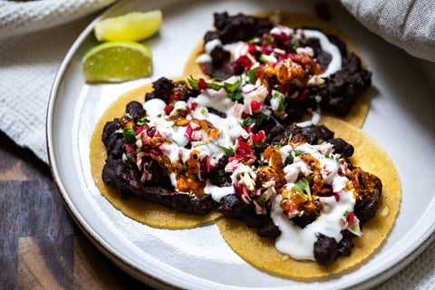 Mole Black Beans Tacos with Spicy Slaw
