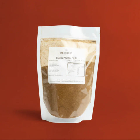 Package of Pasilla Powder on a red background