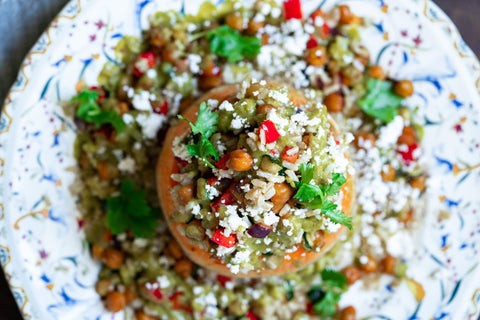 Cilantro-Tomatillo Sauce with Easy Veggie Rice