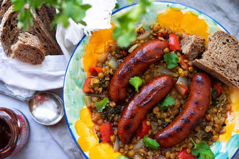 Chorizo & Lentils in Tomatillo Sauce