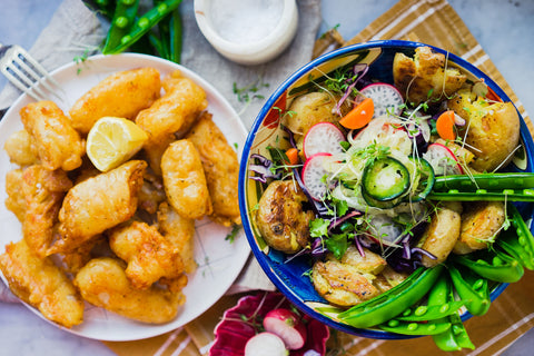Baja Fish Bites with New Potato Salad