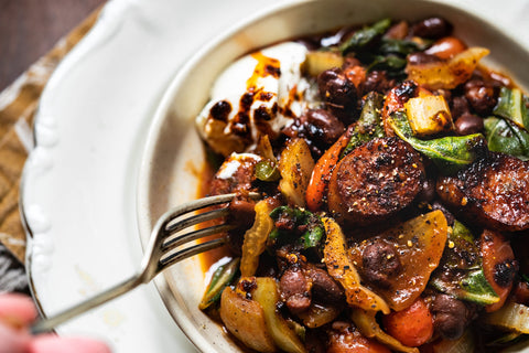 Black Beans & Chard with Sausages
