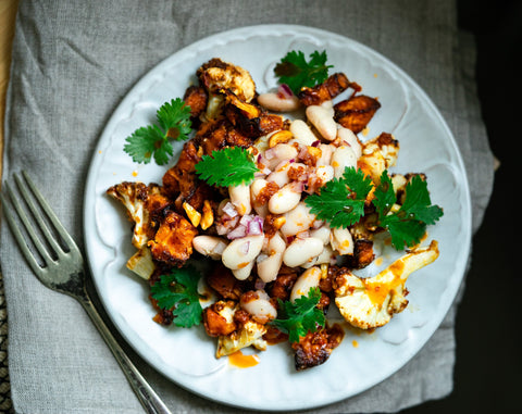 Warm Roasted Veggie Salad with Chipotle-Tahini Dressing