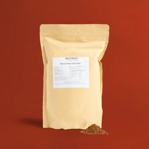 Mextrade Morita Flakes packaging on a red background